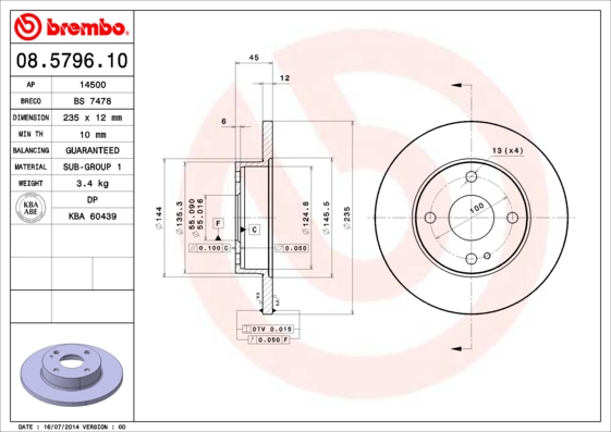 BREMBO Első féktárcsa 08.5796.10_BREMBO