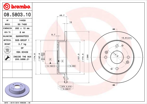 BREMBO Hátsó féktárcsa 08.5803.10_BREMBO