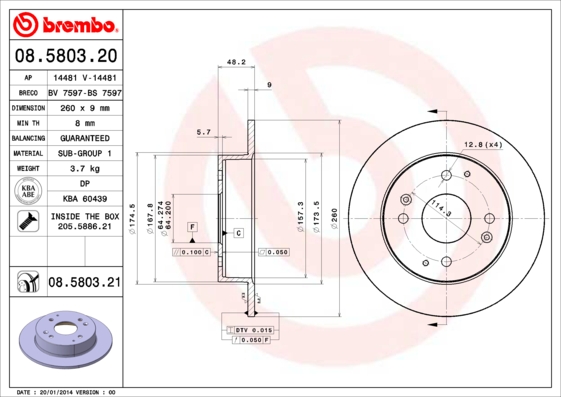 BREMBO Hátsó féktárcsa 08.5803.21_BREMBO