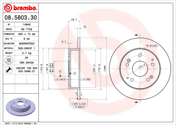 BREMBO Hátsó féktárcsa 08.5803.30_BREMBO