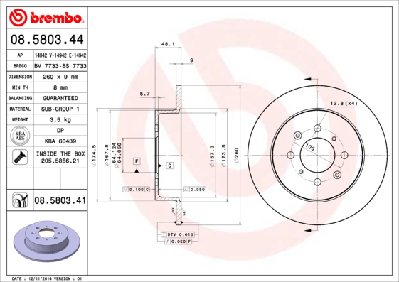 BREMBO Hátsó féktárcsa 08.5803.44_BREMBO