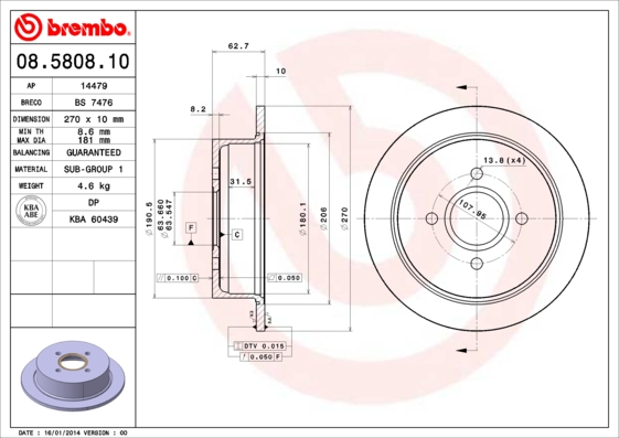 BREMBO Hátsó féktárcsa 08.5808.10_BREMBO