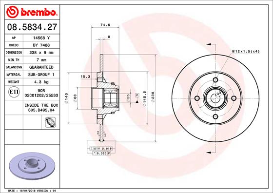 BREMBO Féktárcsa, mind 08.5834.27_BREMBO