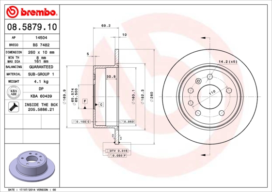 BREMBO Hátsó féktárcsa 08.5879.10_BREMBO