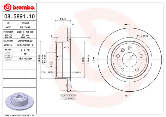 BREMBO Hátsó féktárcsa 08.5891.10_BREMBO