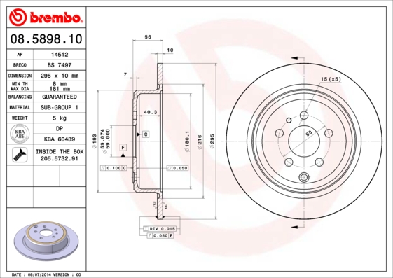 BREMBO Hátsó féktárcsa 08.5898.10_BREMBO