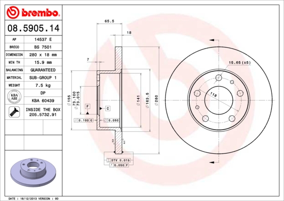 BREMBO Első féktárcsa 08.5905.14_BREMBO