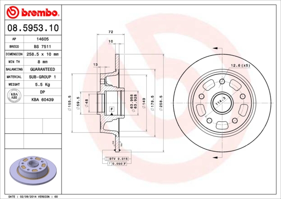 BREMBO Hátsó féktárcsa 08.5953.10_BREMBO