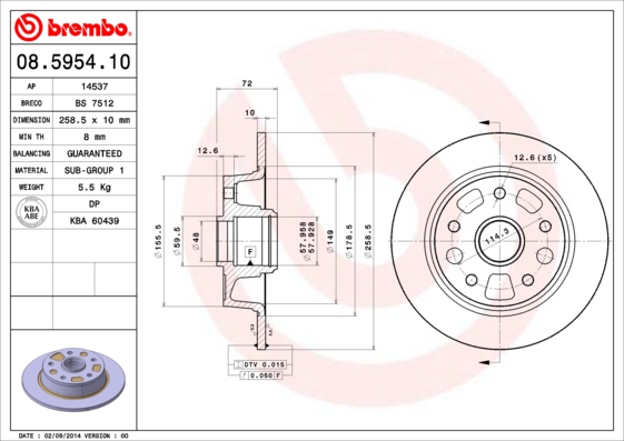 BREMBO Hátsó féktárcsa 08.5954.10_BREMBO