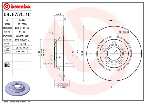 BREMBO Első féktárcsa 08.6751.10_BREMBO