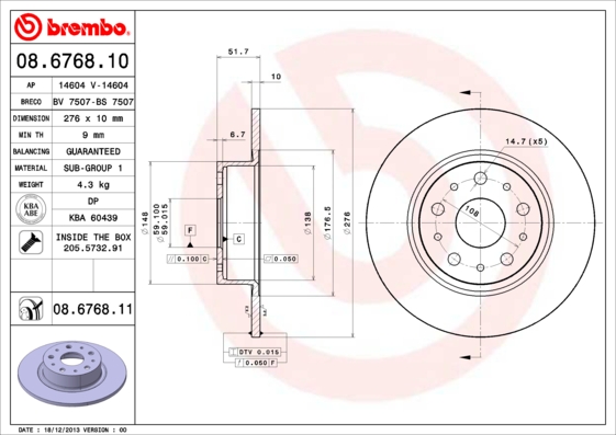 BREMBO Hátsó féktárcsa 08.6768.11_BREMBO