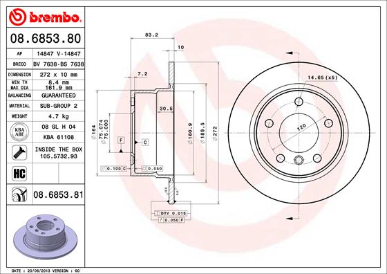 BREMBO Hátsó féktárcsa 08.6853.81_BREMBO