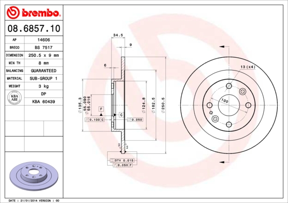 BREMBO Hátsó féktárcsa 08.6857.10_BREMBO