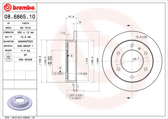 BREMBO Hátsó féktárcsa 08.6865.10_BREMBO