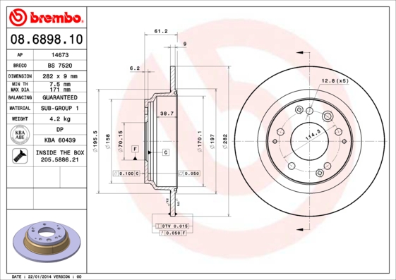 BREMBO Hátsó féktárcsa 08.6898.10_BREMBO