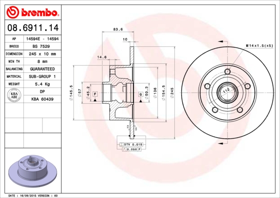 BREMBO Hátsó féktárcsa 08.6911.14_BREMBO