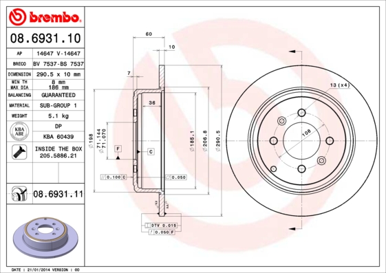 BREMBO Hátsó féktárcsa 08.6931.11_BREMBO