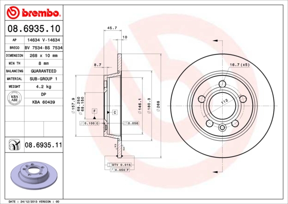 BREMBO Hátsó féktárcsa 08.6935.10_BREMBO