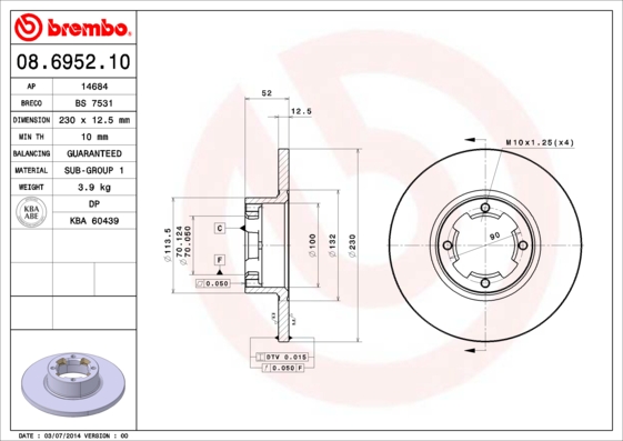 BREMBO Első féktárcsa 08.6952.10_BREMBO