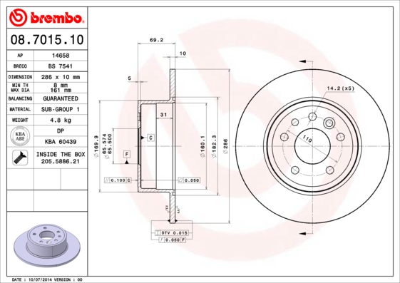 BREMBO Hátsó féktárcsa 08.7015.10_BREMBO