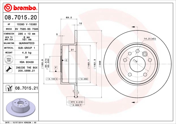 BREMBO Hátsó féktárcsa 08.7015.21_BREMBO