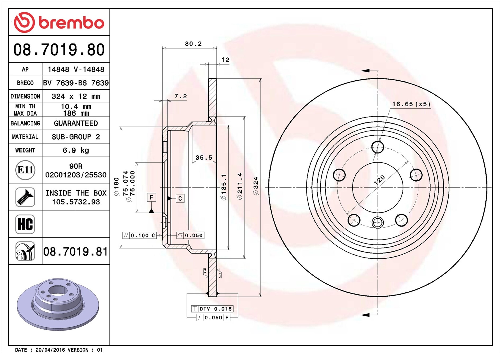 BREMBO Hátsó féktárcsa 08.7019.81_BREMBO