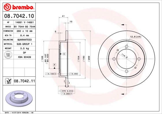 BREMBO Hátsó féktárcsa 08.7042.11_BREMBO