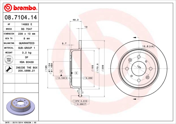 BREMBO Hátsó féktárcsa 08.7104.14_BREMBO