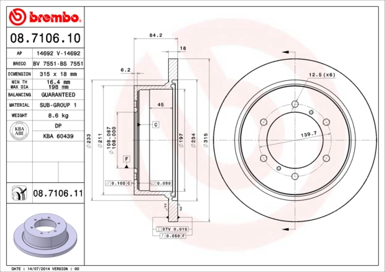 BREMBO Hátsó féktárcsa 08.7106.10_BREMBO