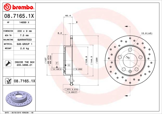 BREMBO Hátsó féktárcsa 08.7165.1X_BREMBO