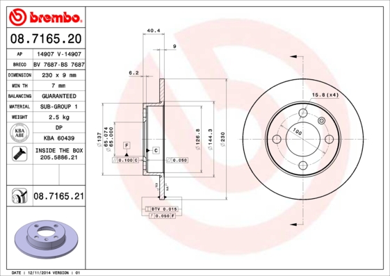 BREMBO Hátsó féktárcsa 08.7165.20_BREMBO