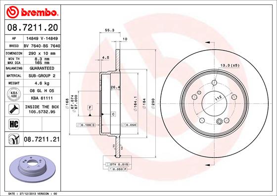 BREMBO Hátsó féktárcsa 08.7211.21_BREMBO