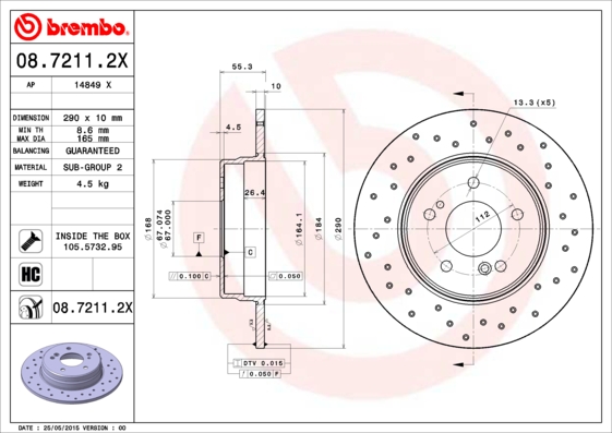 BREMBO Hátsó féktárcsa 08.7211.2X_BREMBO