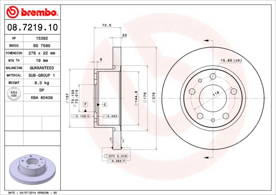 BREMBO Első féktárcsa 08.7219.10_BREMBO