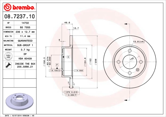 BREMBO Első féktárcsa 08.7237.10_BREMBO