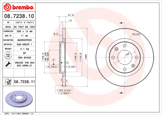 BREMBO Első féktárcsa 08.7238.11_BREMBO