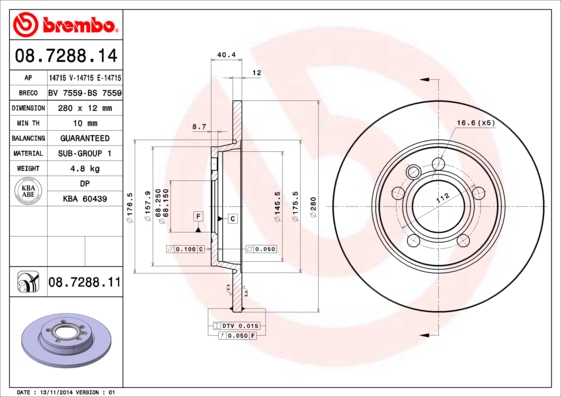 BREMBO Hátsó féktárcsa 08.7288.14_BREMBO