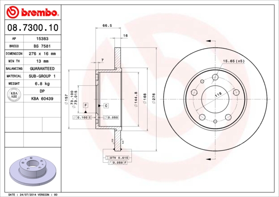 BREMBO Hátsó féktárcsa 08.7300.10_BREMBO