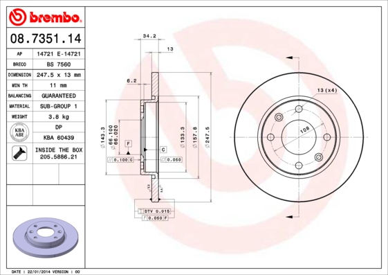 BREMBO Első féktárcsa 08.7351.14_BREMBO