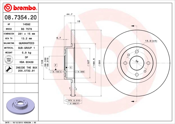 BREMBO Első féktárcsa 08.7354.20_BREMBO