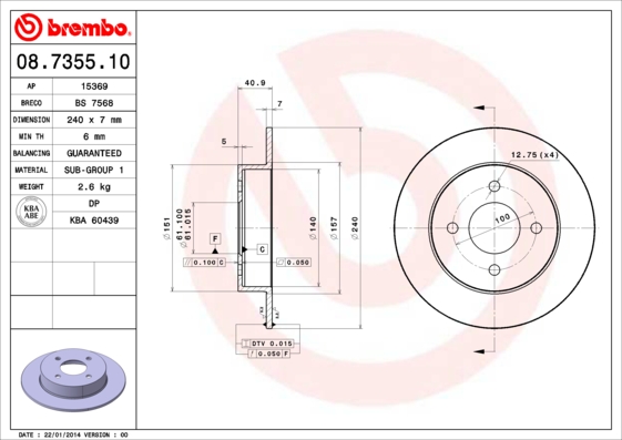 BREMBO Hátsó féktárcsa 08.7355.10_BREMBO