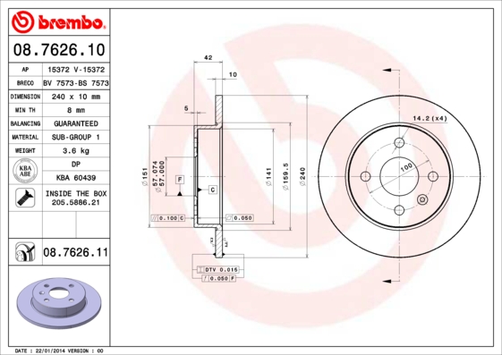 BREMBO Hátsó féktárcsa 08.7626.11_BREMBO