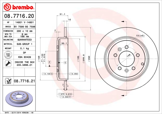 BREMBO Hátsó féktárcsa 08.7716.21_BREMBO