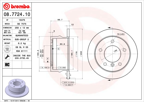 BREMBO Hátsó féktárcsa 08.7724.10_BREMBO