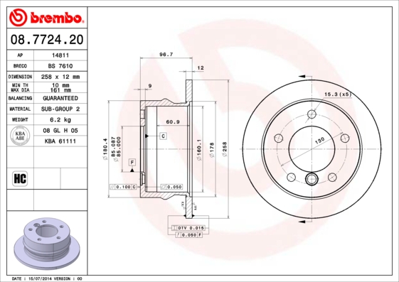 BREMBO Hátsó féktárcsa 08.7724.20_BREMBO