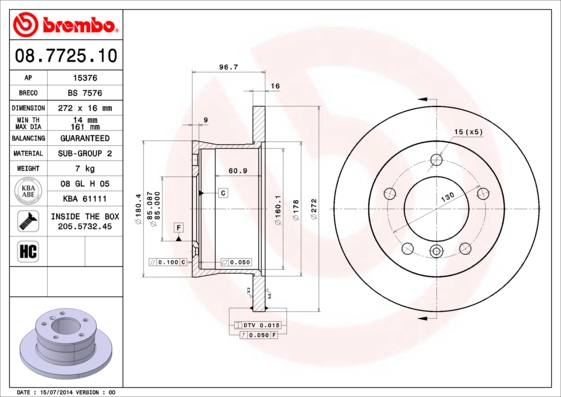 BREMBO Hátsó féktárcsa 08.7725.10_BREMBO