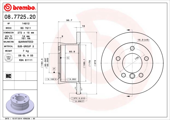 BREMBO Hátsó féktárcsa 08.7725.20_BREMBO