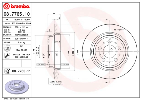 BREMBO Hátsó féktárcsa 08.7765.11_BREMBO