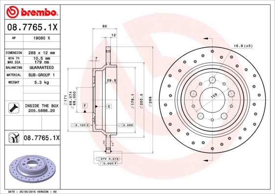 BREMBO Hátsó féktárcsa 08.7765.1X_BREMBO