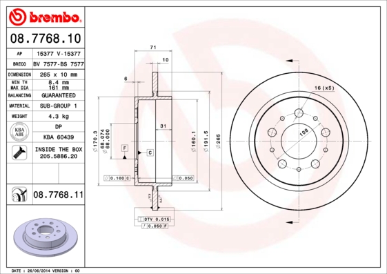 BREMBO Első féktárcsa 08.7768.10_BREMBO